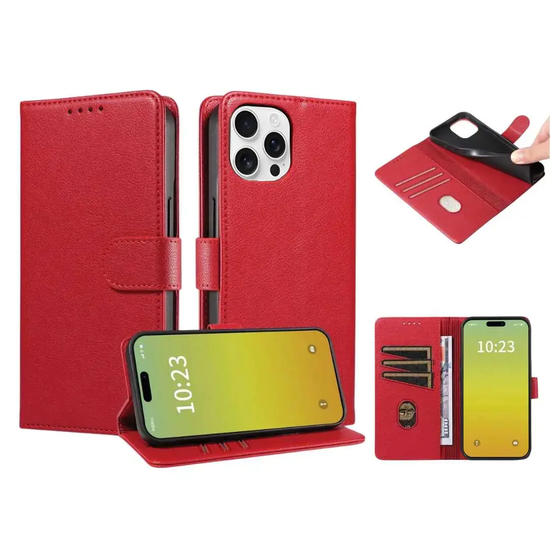 iPhone 16 Pro PU Leather Wallet Case Red